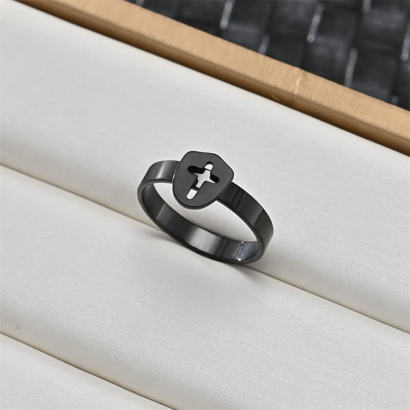 Christianartworkshop Sacred Portrait & Cross Medallion Ring: Emblem of Soft Celestial Protection - Cross C - US 12 - image 3
