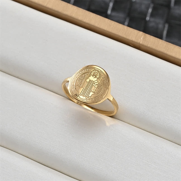 Christianartworkshop Sacred Portrait & Cross Medallion Ring: Emblem of Soft Celestial Protection - St. Benedict - US 12 - image 6