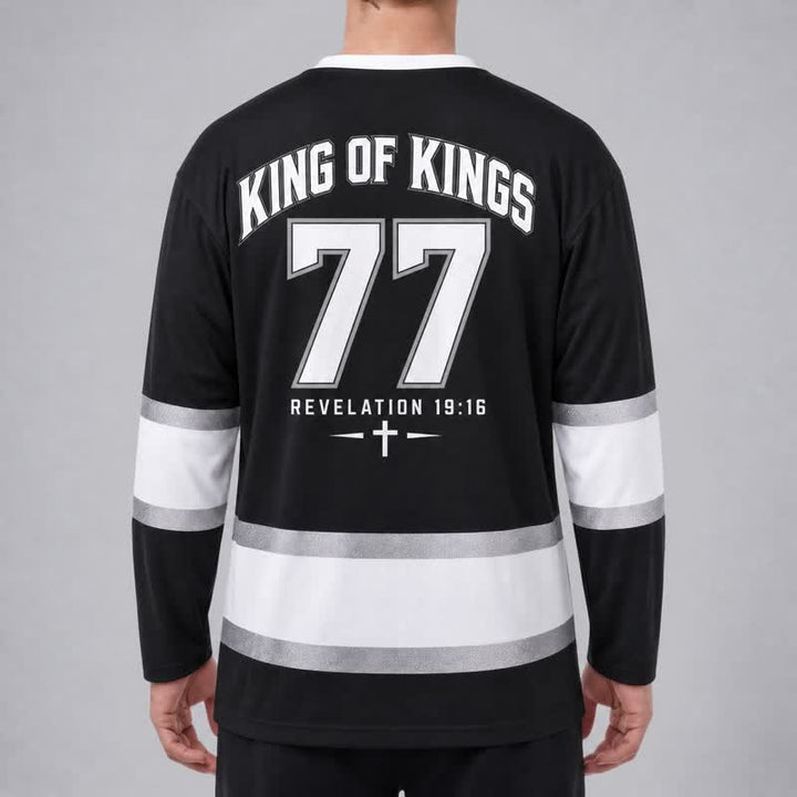 Christianartworkshop Jesus Is King Black Streetwear Hockey Jersey - image 4