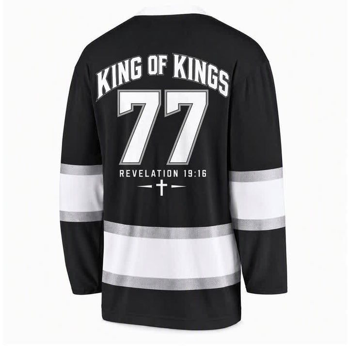Christianartworkshop Jesus Is King Black Streetwear Hockey Jersey - image 2