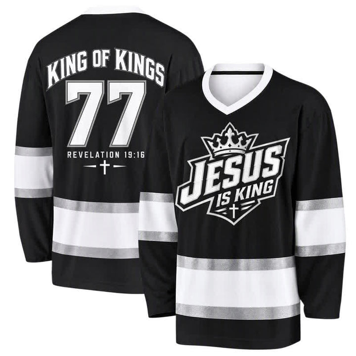 Christianartworkshop Jesus Is King Black Streetwear Hockey Jersey - 5XL - image 0