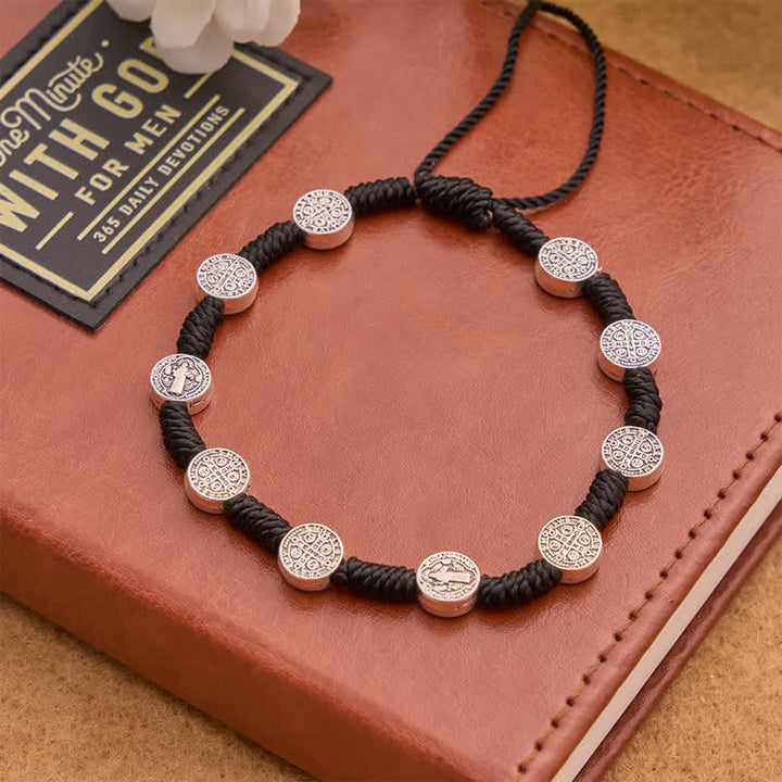 Christianartworkshop Deep Tone Cord St. Benedict Alloy Medallion Bracelet: Sign Of Resolute Sacred Shelter - image 3