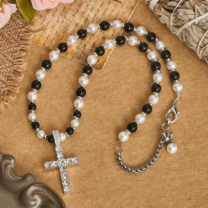Christianartworkshop Polished Sparkle Cross Pearl Necklace: Sign Of Steady Celestial Guidance - image 1
