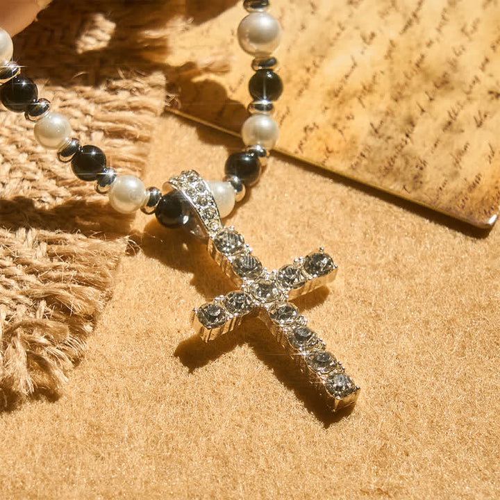 Christianartworkshop Polished Sparkle Cross Pearl Necklace: Sign Of Steady Celestial Guidance - image 5