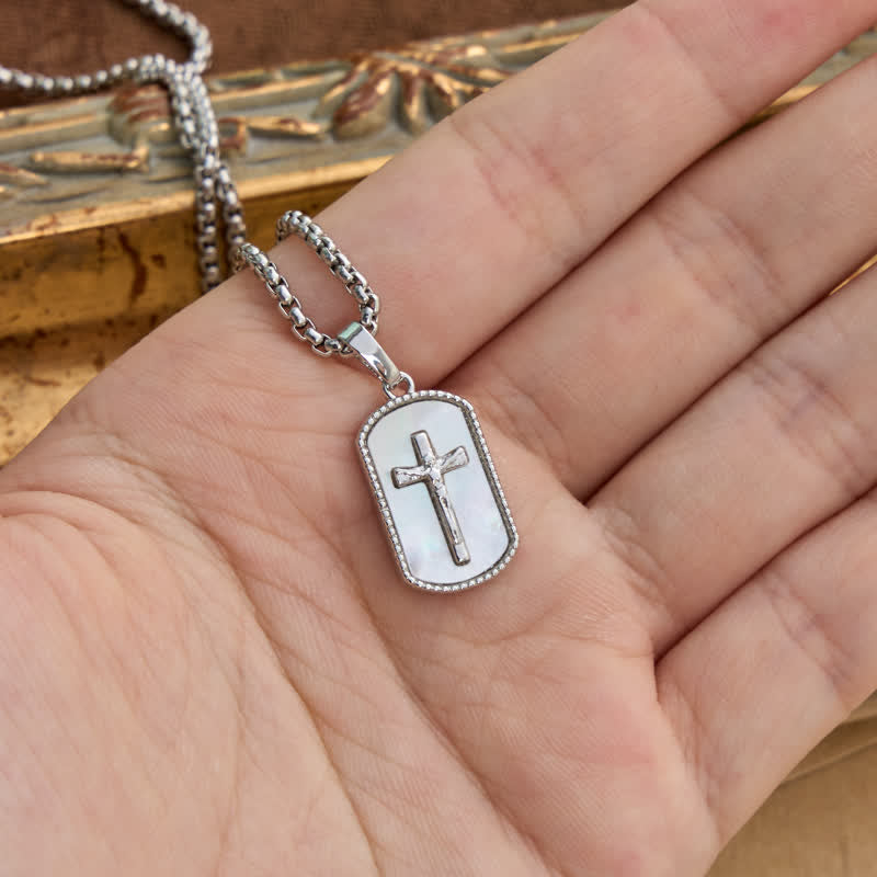 Christianartworkshop Dainty Box Link Shell Inlaid Crucifix Necklace: Emblem of Peaceful Inner Devotion - image 6