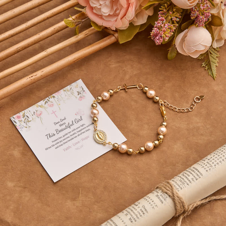 Christianartworkshop Pearl Bracelet With Cross Crucifix And Our Lady Charm: Sign Of Timeless Divine Grace - Our Lady & Cross C - image 6