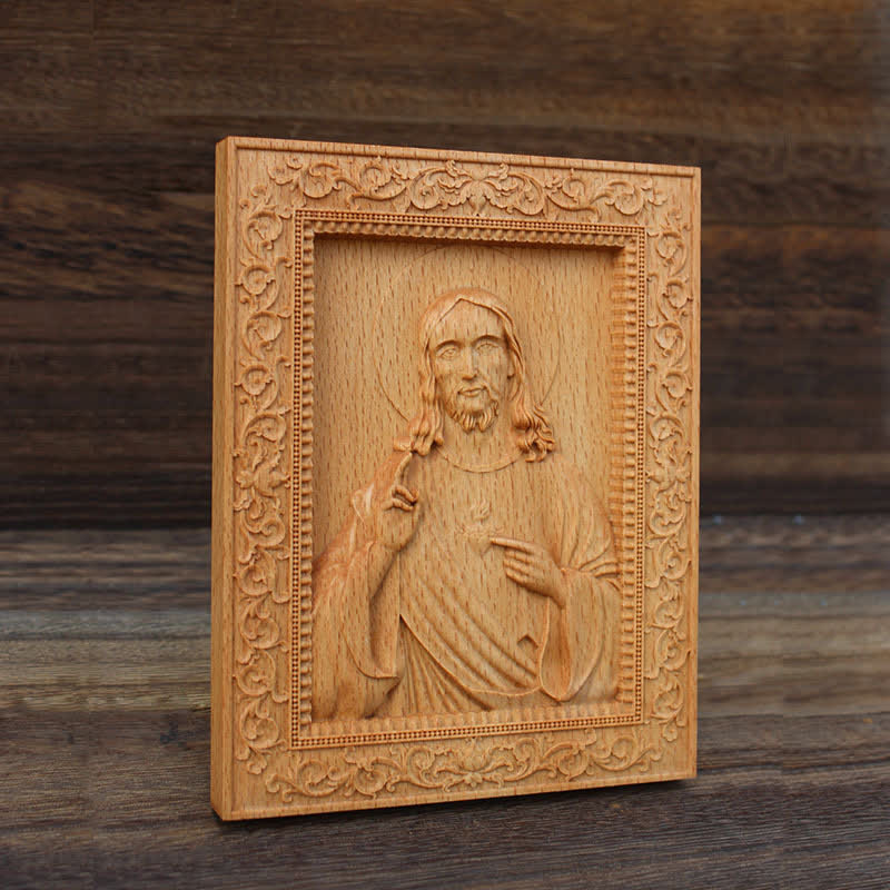 Christianartworkshop Ornate Border Beech Wood Carved Icon Of Our Lady And Jesus: Sign Of Soft Divine Solace - image 2