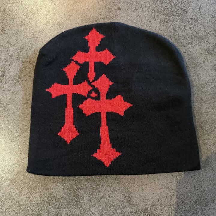 Christianartworkshop Triple Cross Jacquard Knit Beanie: Emblem of Timeless Heavenly Grace - Black with red cross - image 7