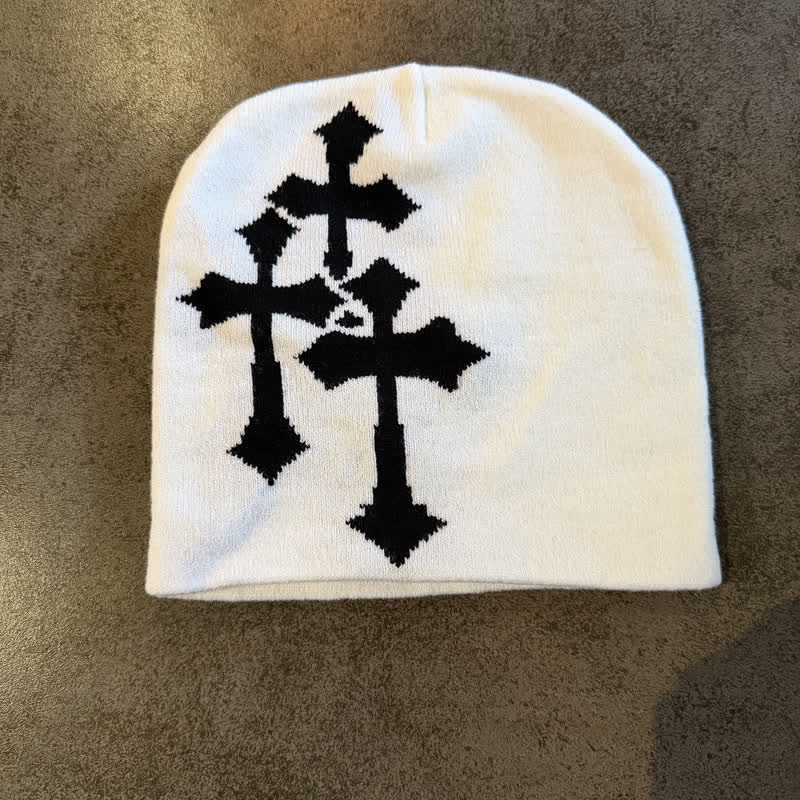 Christianartworkshop Triple Cross Jacquard Knit Beanie: Emblem of Timeless Heavenly Grace - White - image 6