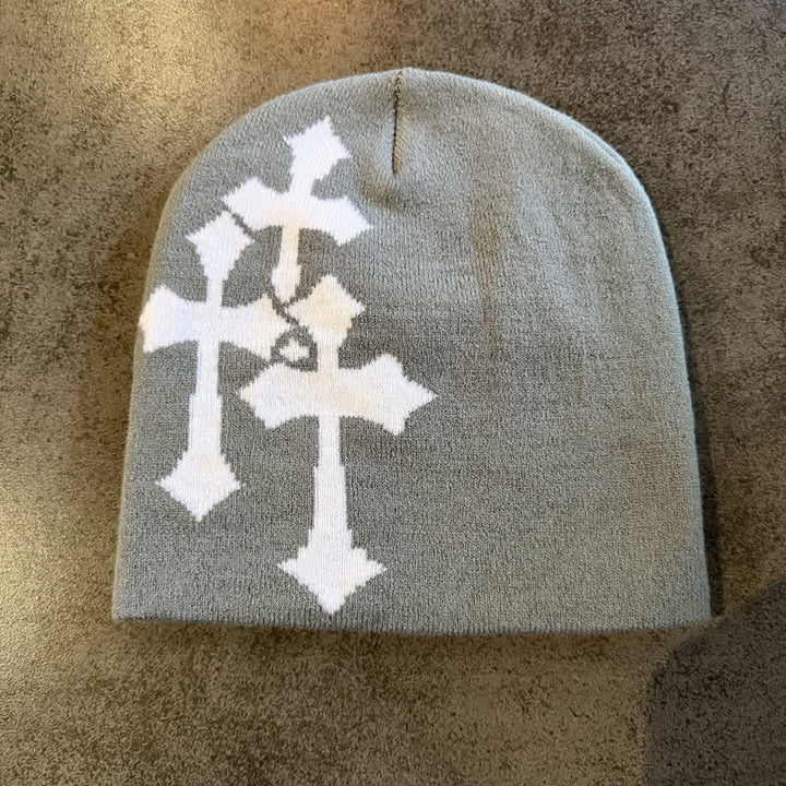 Christianartworkshop Triple Cross Jacquard Knit Beanie: Emblem of Timeless Heavenly Grace - Grey - image 9