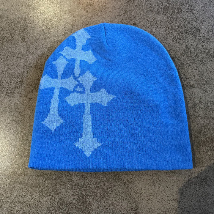Christianartworkshop Triple Cross Jacquard Knit Beanie: Emblem of Timeless Heavenly Grace - Blue with light‑blue cross - image 14