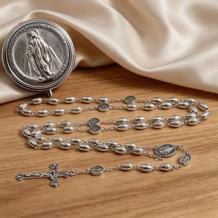 Christianartworkshop Embossed Alloy Rosary With Our Lady Miraculous Medal & Sacred Crucifix - Our Lady & Crucifix - image 0