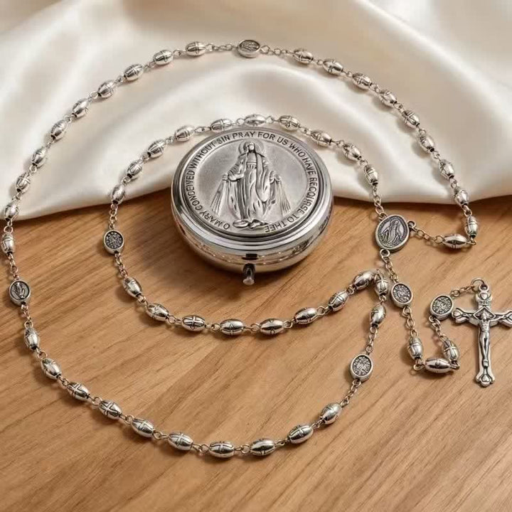 Christianartworkshop Embossed Alloy Rosary With Our Lady Miraculous Medal & Sacred Crucifix - image 7