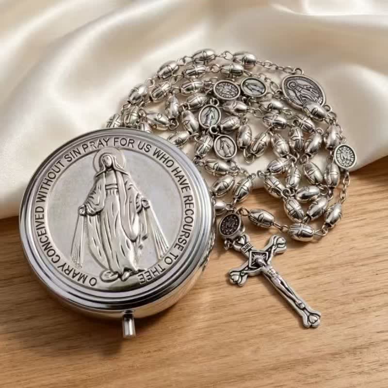 Christianartworkshop Embossed Alloy Rosary With Our Lady Miraculous Medal & Sacred Crucifix - image 3