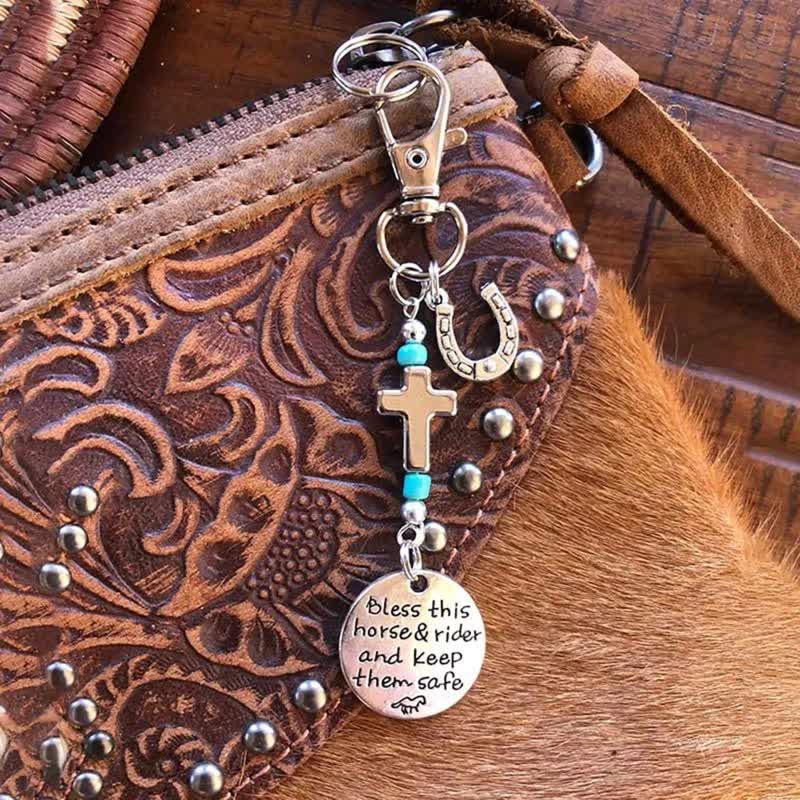 Christianartworkshop Multi‑Use Metal Keychain Horse Saddle and Bridle Charm Clip With Cross Blessing - Cross A - image 0