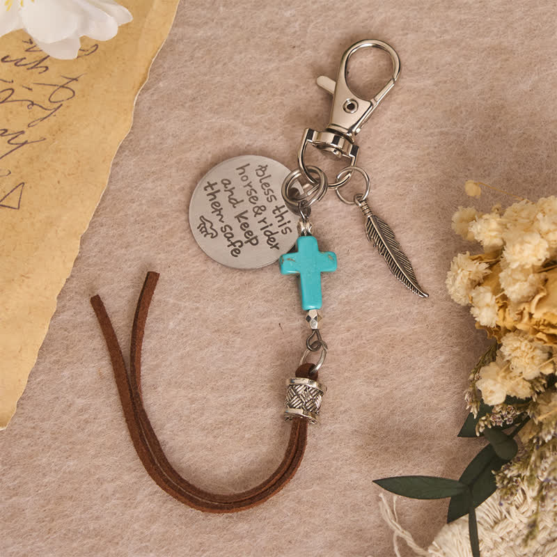 Christianartworkshop Multi‑Use Metal Keychain Horse Saddle and Bridle Charm Clip With Cross Blessing - image 13