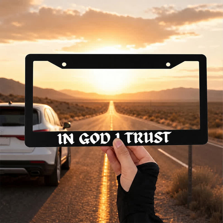 Christianartworkshop Statement‑Making “In God I Trust” Car Frame: Token Of Quiet Celestial Companionship - 12.24"*6.26"*0.31"/31.1cm*15.9cm*0.8cm (Standard 6"x12" US plate size) - image 0