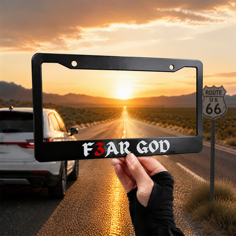 Christianartworkshop Slim Metal Car Frame With Bold “F3AR GOD” Lettering: Sign Of Timeless Divine Majesty - 12.24"*6.26"*0.31"/31.1cm*15.9cm*0.8cm (Standard 6"x12" US plate size) - image 0