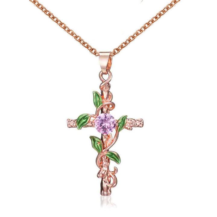 Christianartworkshop Nature Inspired Vine Cross Chain Necklace: Symbol of Rooted Heavenly Shelter - Rose Golden - image 0