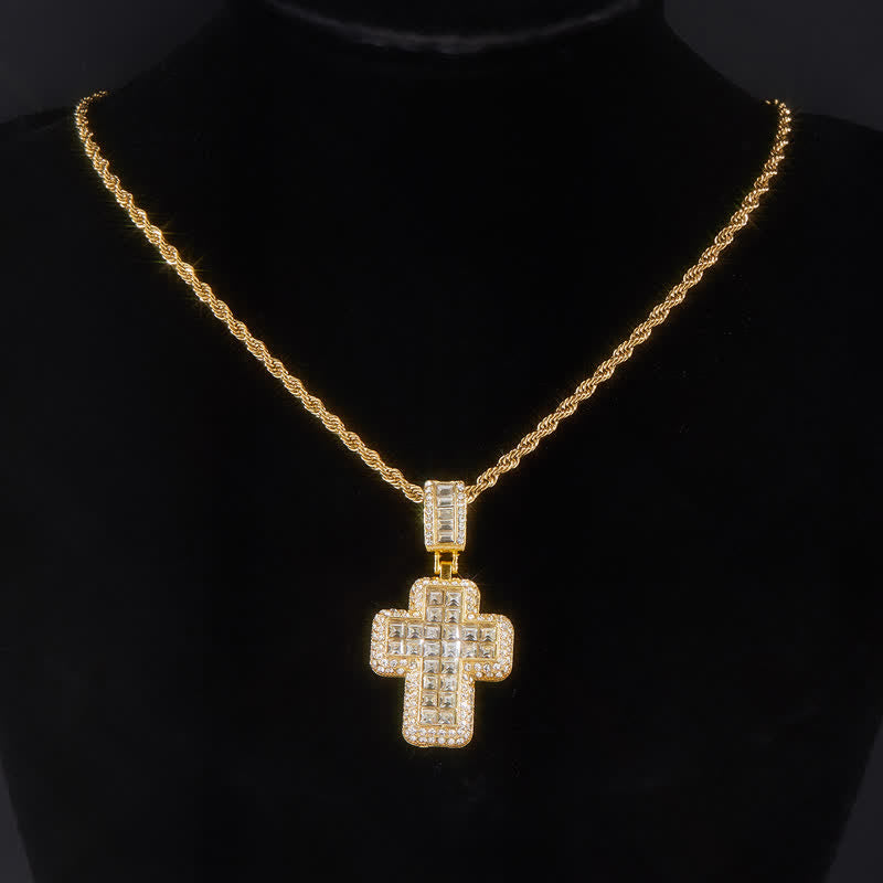 Christianartworkshop Encircled Square Gem Block Cross Necklace: Badge of Glorious Heavenly Fortitude - Golden - Silver - image 7