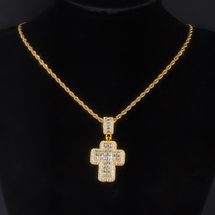 Christianartworkshop Encircled Square Gem Block Cross Necklace: Badge of Glorious Heavenly Fortitude - Golden - Silver - image 7