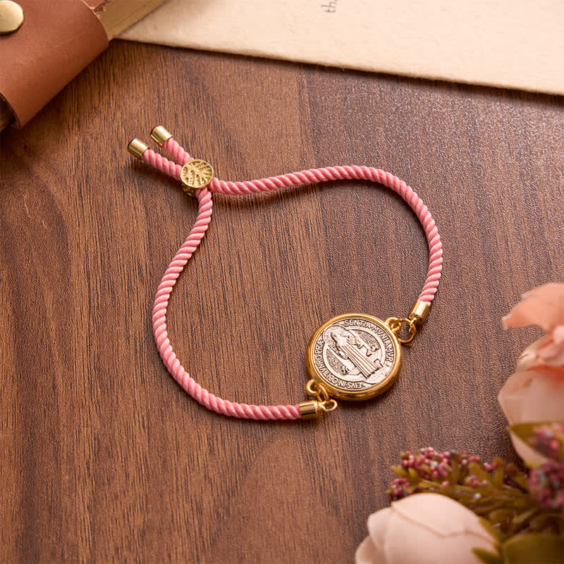 Christianartworkshop Adjustable Woven Cord St. Benedict Bracelet: Emblem of Steadfast Heavenly Safeguard - Pink - image 11