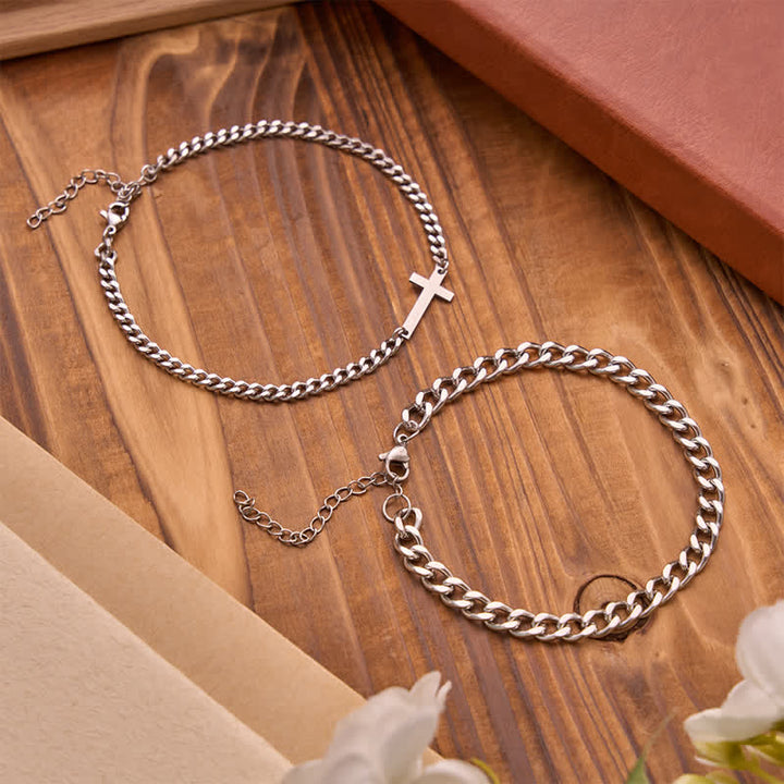 Christianartworkshop Sleek Flat Cross Twin Chain Bracelet Set: Symbol of Quiet Daily Divine Guidance - image 4