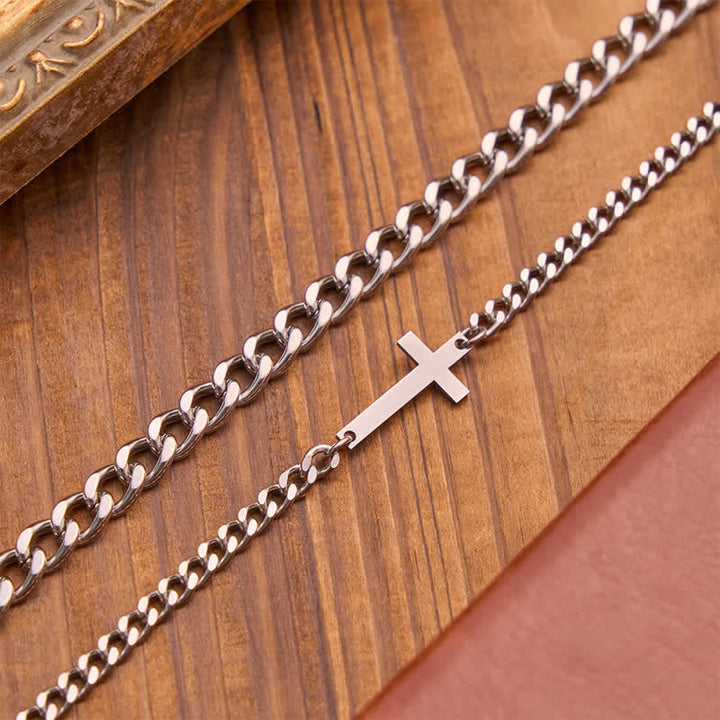 Christianartworkshop Sleek Flat Cross Twin Chain Bracelet Set: Symbol of Quiet Daily Divine Guidance - image 2