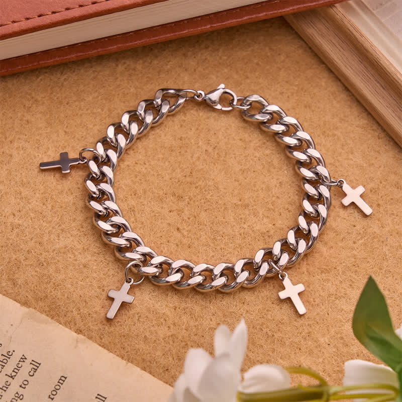 Christianartworkshop Smooth Chunky Cuban Multi‑Cross Bracelet: Sign of Timeless Heavenly Benevolence - Cross B - image 5