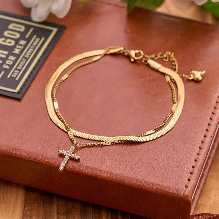 Christianartworkshop Sleek Stackable Cross Double Chain Bracelet: Symbol of Quiet Divine Comfort - image 1