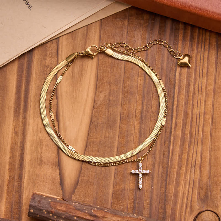 Christianartworkshop Sleek Stackable Cross Double Chain Bracelet: Symbol of Quiet Divine Comfort - image 2