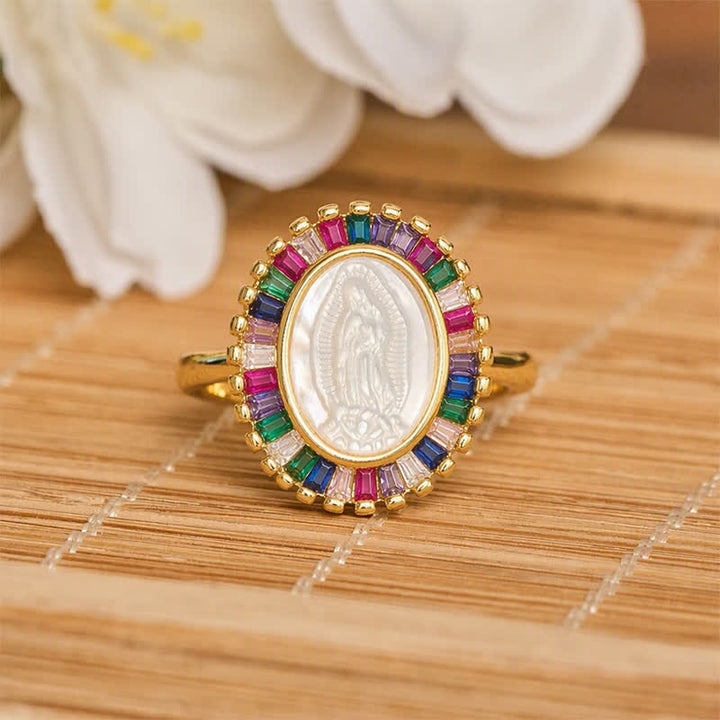 Christianartworkshop Adjustable Radiant Halo Our Lady Portrait Ring: Symbol of Quiet Divine Comfort - Multicolor(Suitable for US Sizes 6-9) - image 9