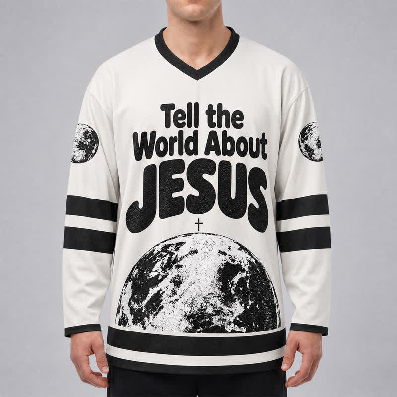 Christianartworkshop Tell The World About Jesus Black White Hockey Jersey - image 3