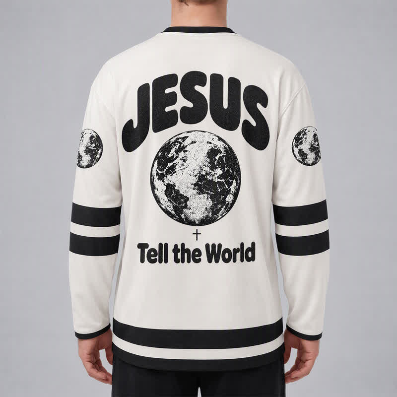 Christianartworkshop Tell The World About Jesus Black White Hockey Jersey - image 4