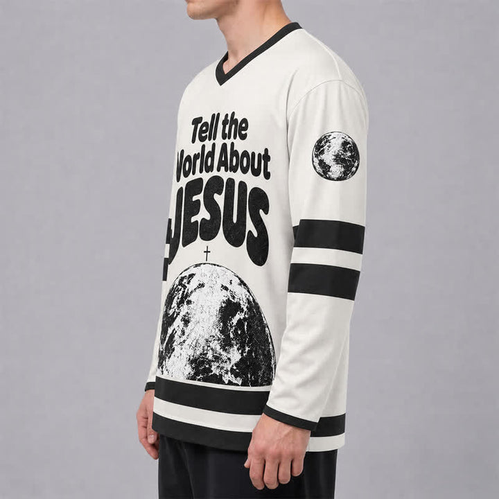 Christianartworkshop Tell The World About Jesus Black White Hockey Jersey - image 6