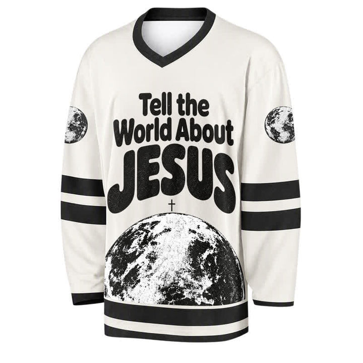 Christianartworkshop Tell The World About Jesus Black White Hockey Jersey - image 1
