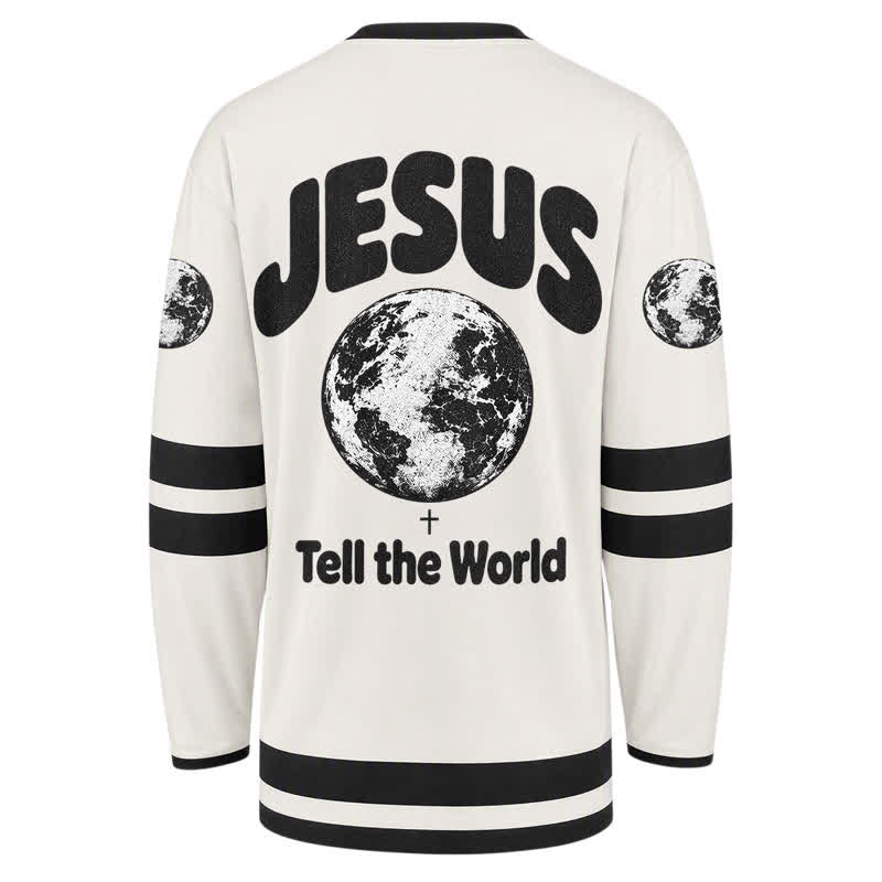 Christianartworkshop Tell The World About Jesus Black White Hockey Jersey - image 2