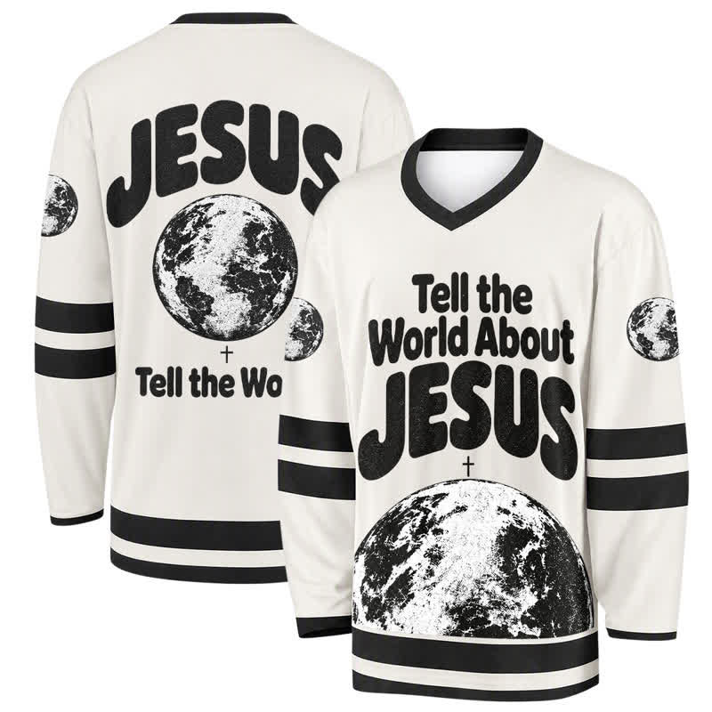 Christianartworkshop Tell The World About Jesus Black White Hockey Jersey - 5XL - image 0