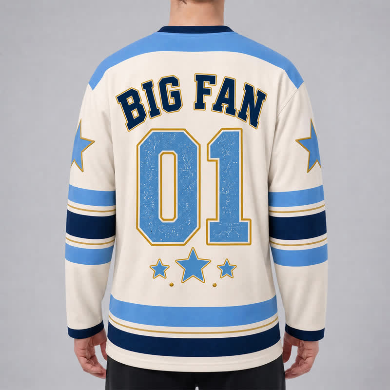 Christianartworkshop Big Jesus Fan Star Blue Long Sleeve Hockey Jersey - image 4