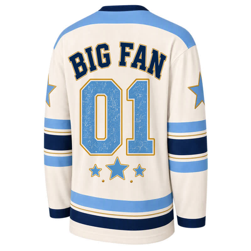 Christianartworkshop Big Jesus Fan Star Blue Long Sleeve Hockey Jersey - image 2