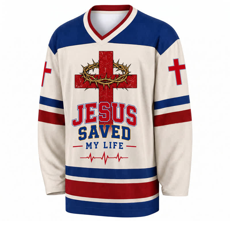 Christianartworkshop Jesus Saved My Life Vintage Stripe Hockey Jersey - image 1