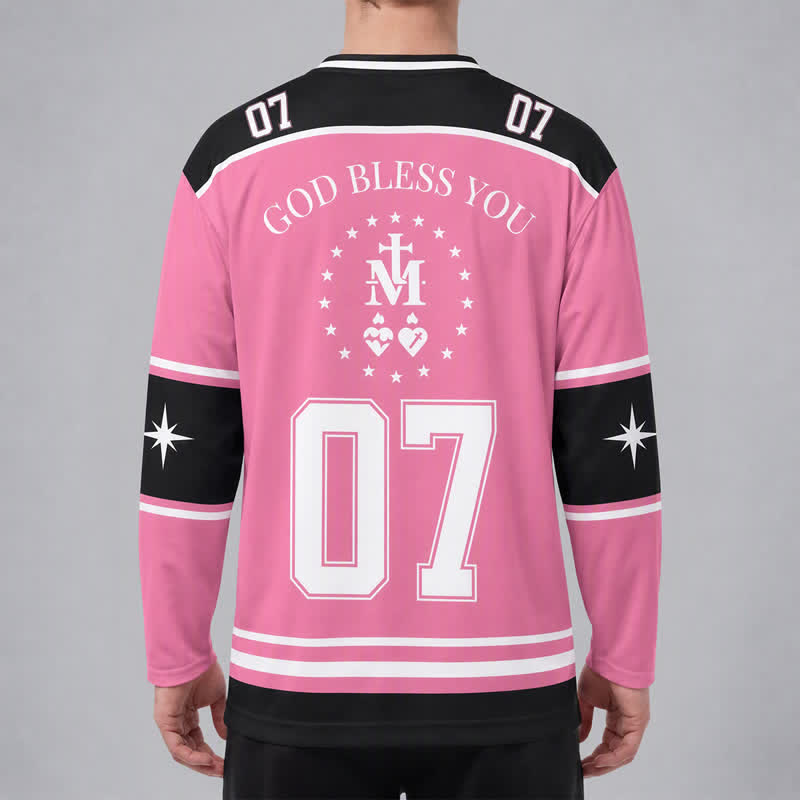 Christianartworkshop God Bless You Pink Cross Long Sleeve Hockey Jersey - image 4