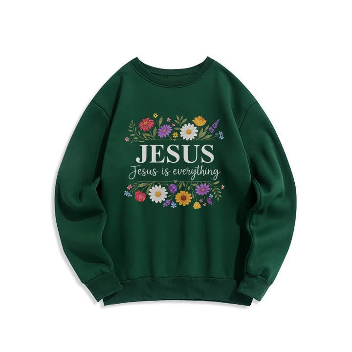 Christianartworkshop Jesus Is Everything Floral Graphic Crewneck Sweatshirt - Green - 2XL - image 4