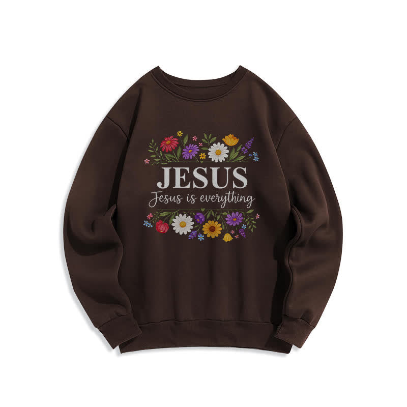 Christianartworkshop Jesus Is Everything Floral Graphic Crewneck Sweatshirt - Brown - 2XL - image 2
