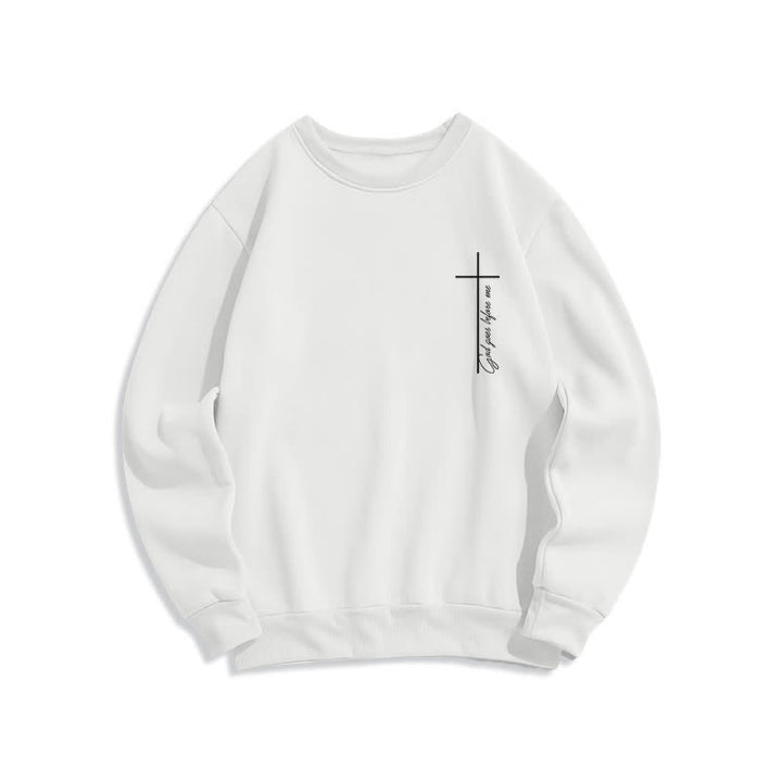 Christianartworkshop Minimal Cross Chest Graphic Fleece Lined Crewneck Sweatshirt - White - 2XL - image 0