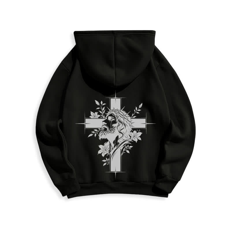Christianartworkshop Cross Wreath Back Graphic Fleece Lined Pullover Hoodie - image 1