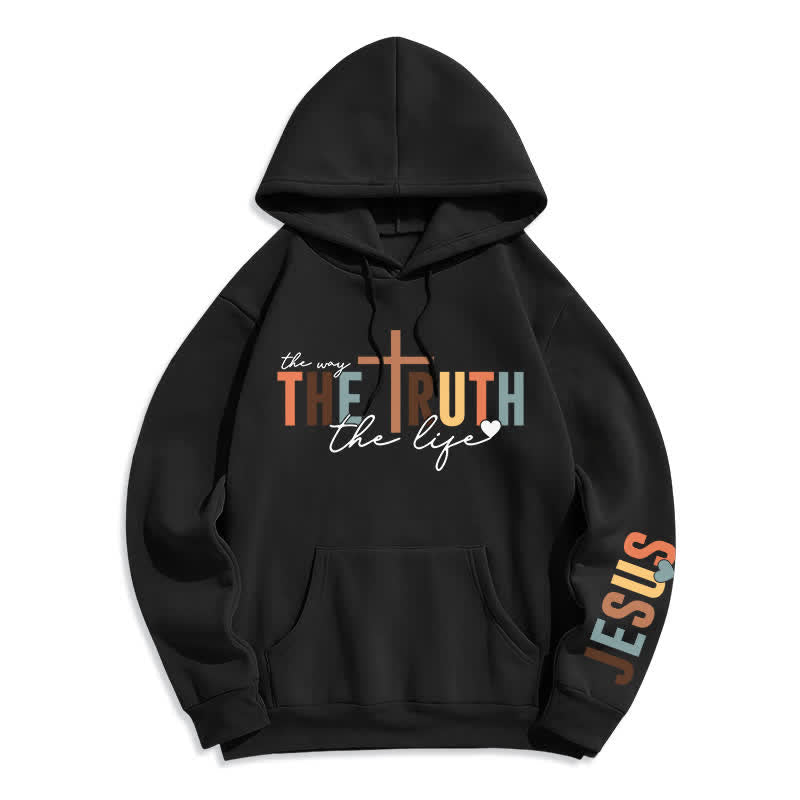 Christianartworkshop The Truth Jesus Cross Fleece Pullover Hoodie - Black - 2XL - image 1