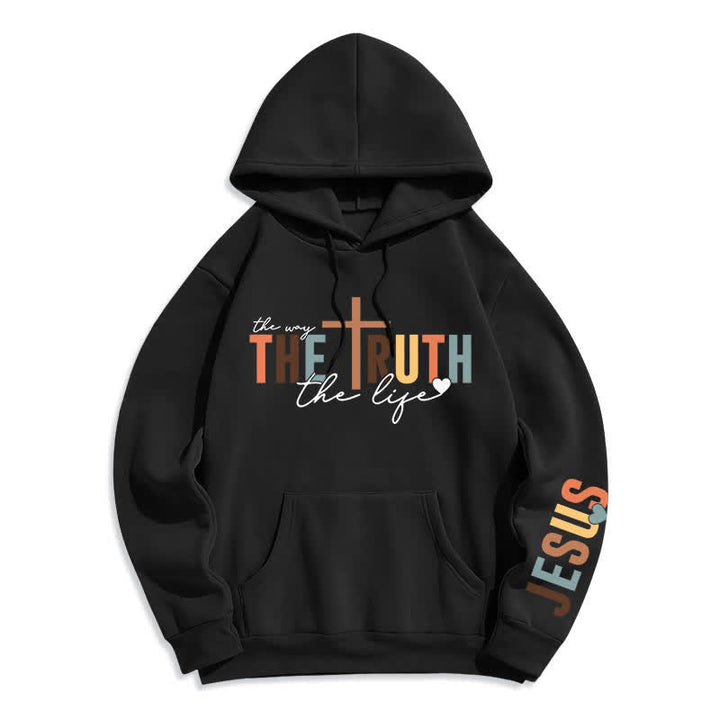Christianartworkshop The Truth Jesus Cross Fleece Pullover Hoodie - Black - 2XL - image 1