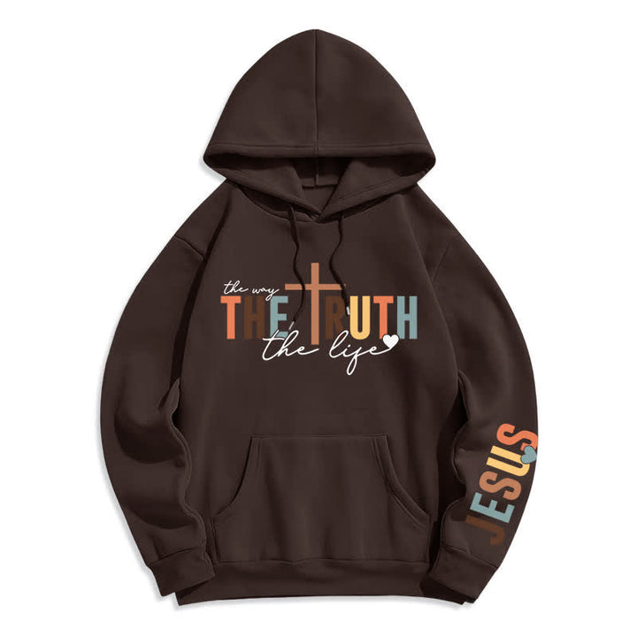 Christianartworkshop The Truth Jesus Cross Fleece Pullover Hoodie - Brown - 2XL - image 7