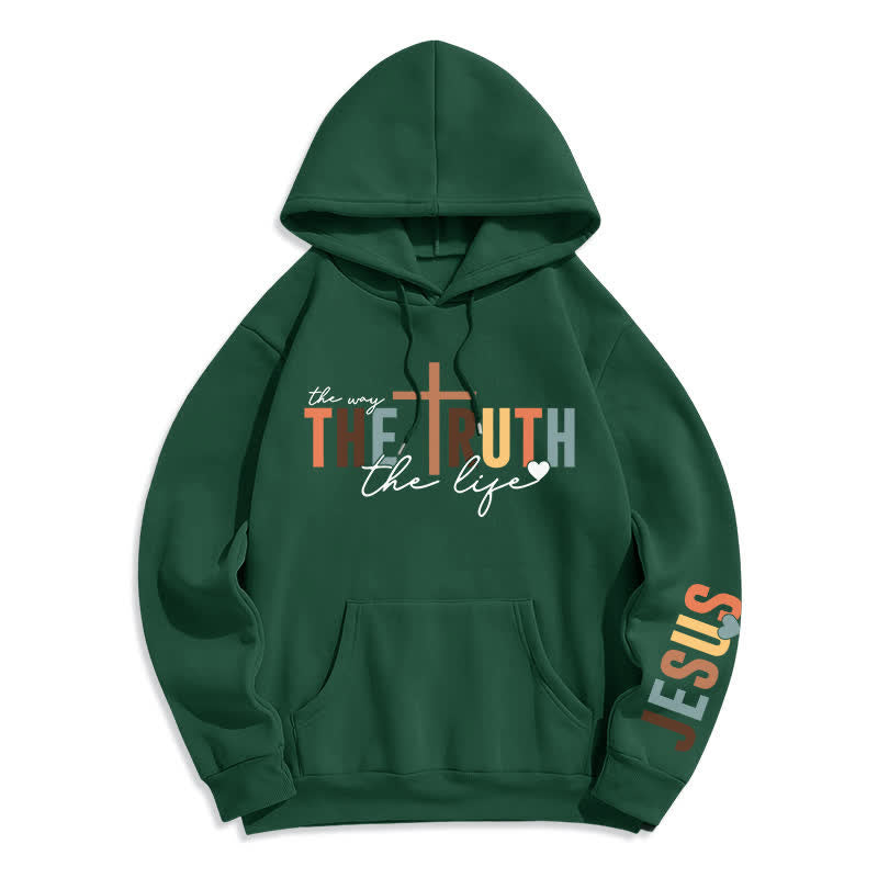 Christianartworkshop The Truth Jesus Cross Fleece Pullover Hoodie - Green - 2XL - image 4
